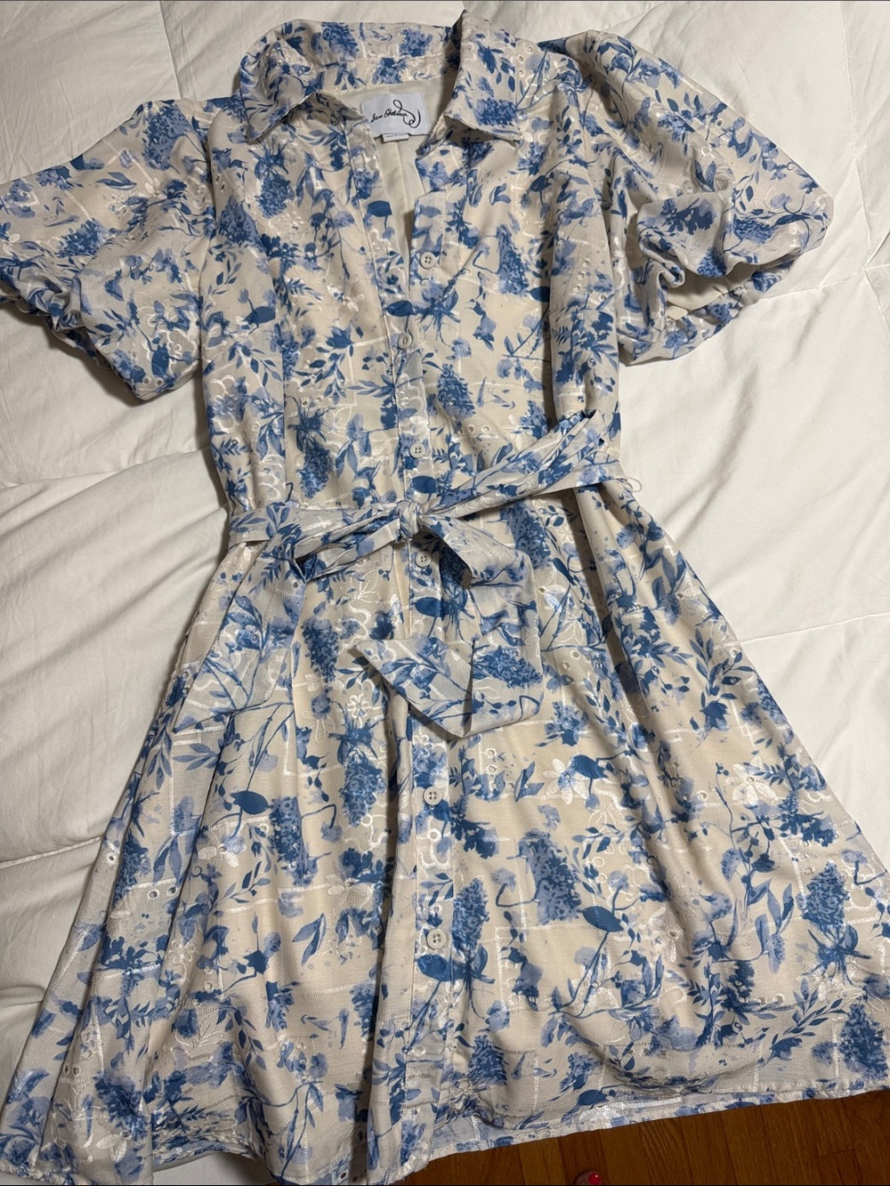 Sam Edelman Blue and Cream Floral Mini Shirt Dress